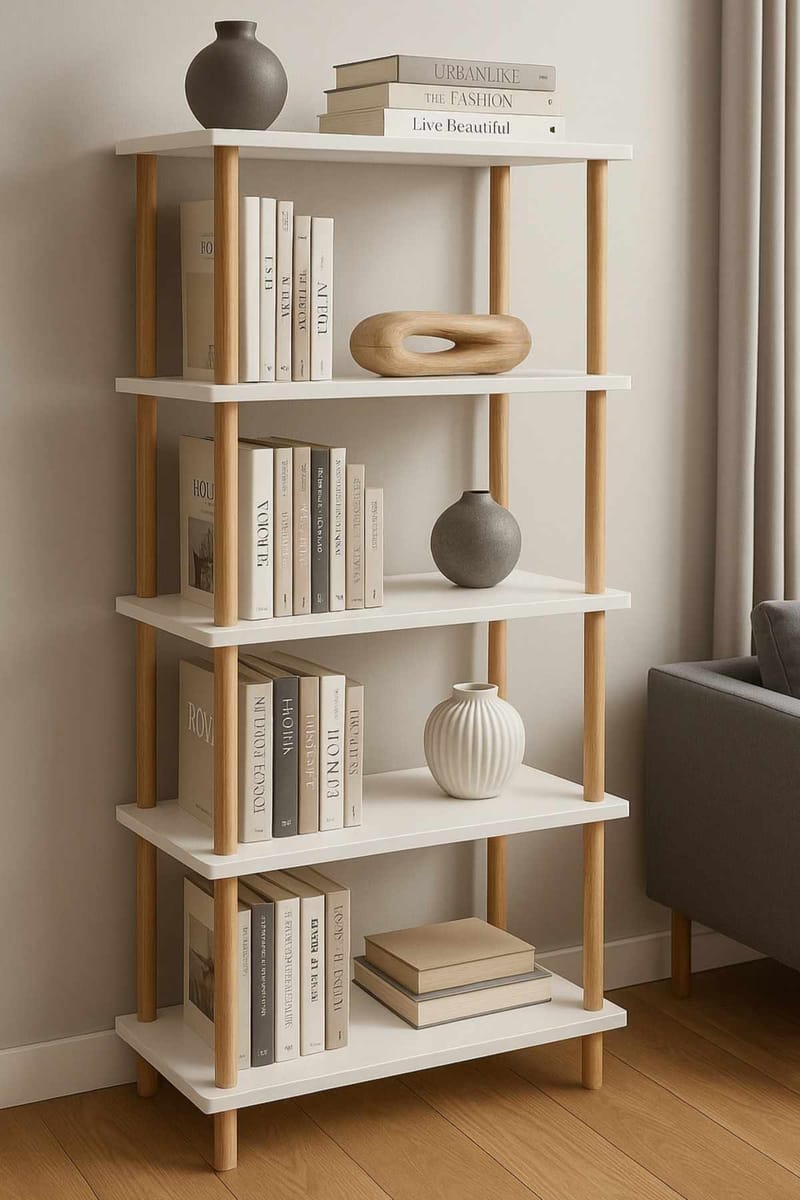 Kirjahylly Hanah Home Pika Shelf (60 x 136 x 25 cm) Valkoinen - Valkoinen - Säilytys - Hylly - Kirjahylly