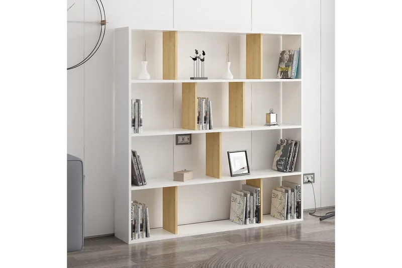 Kirjahylly Hodbi 145x25 cm - Puu/Luonnonväri/Valkoinen - Säilytys - Hylly - Kirjahylly