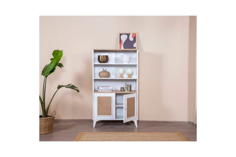 Kirjahylly Jatinder valkoinen / tammi - Valkoinen - Säilytys - Hylly - Kirjahylly