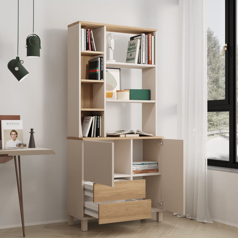 Kirjahylly Hanah Home Mood (85,2 x 187,8 x 35 cm) Hiekkatammi - Hiekka ja tammi - Säilytys - Hylly - Kirjahylly