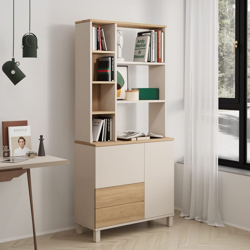 Kirjahylly Hanah Home Mood (85,2 x 187,8 x 35 cm) Hiekkatammi - Hiekka ja tammi - Säilytys - Hylly - Kirjahylly
