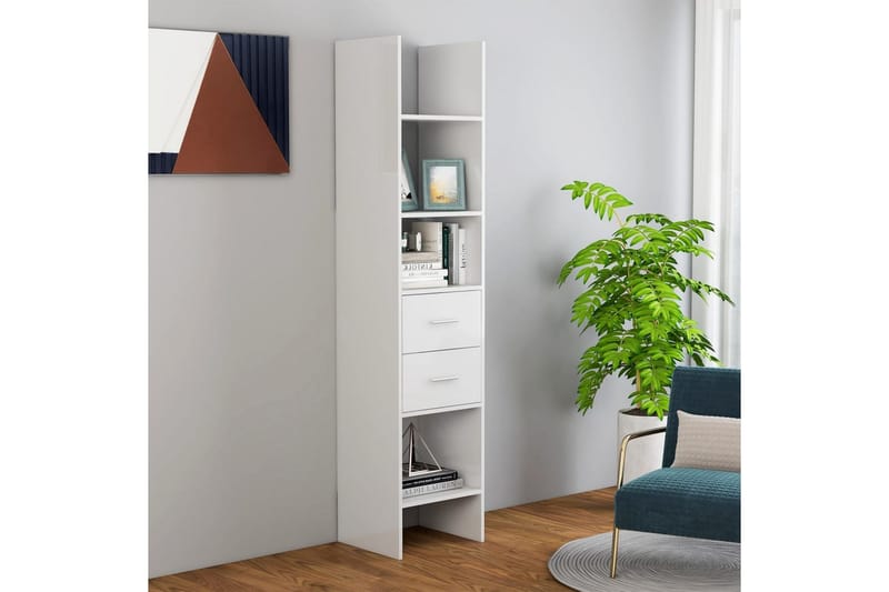 Kirjahylly korkeakiilto valkoinen 40x35x180 cm lastulevy - Valkoinen - Säilytys - Hylly - Kirjahylly