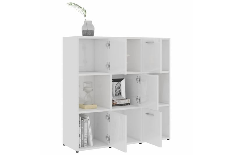 Kirjahylly korkeakiilto valkoinen 90x30x90 cm lastulevy - Valkoinen - Säilytys - Hylly - Kirjahylly