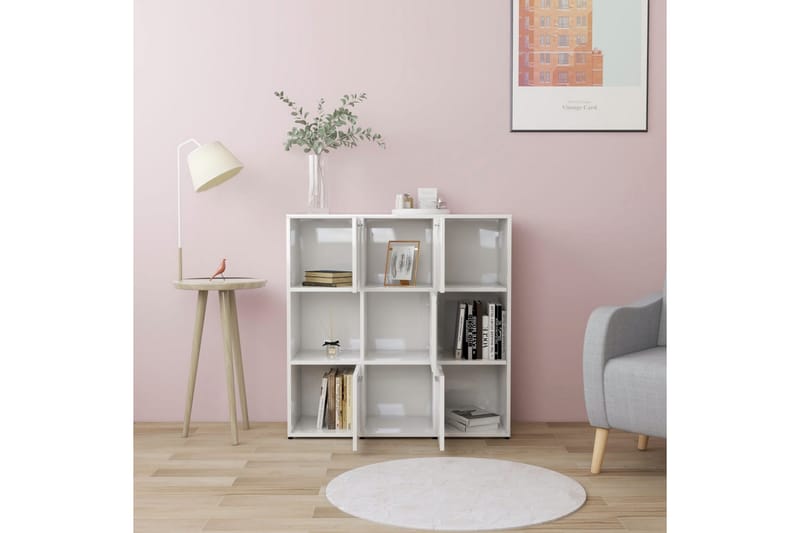 Kirjahylly korkeakiilto valkoinen 90x30x90 cm lastulevy - Valkoinen - Säilytys - Hylly - Kirjahylly