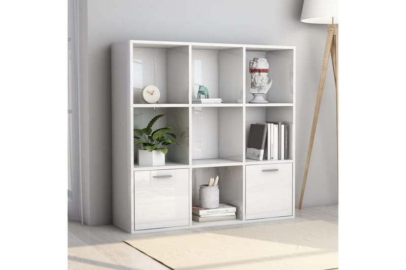 Kirjahylly korkeakiilto valkoinen 98x30x98 cm lastulevy - Valkoinen - Säilytys - Hylly - Kirjahylly