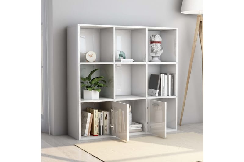 Kirjahylly korkeakiilto valkoinen 98x30x98 cm lastulevy - Valkoinen - Säilytys - Hylly - Kirjahylly