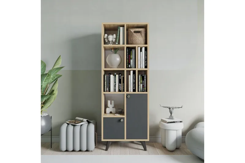 Kirjahylly Laisla 30x60 cm, Antrasiitti/Luonnonväri