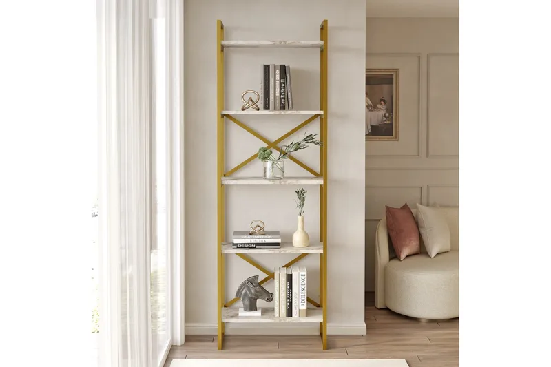 Kirjahylly Lannia 58 cm - Marmori/Kulta - Säilytys - Hylly - Kirjahylly