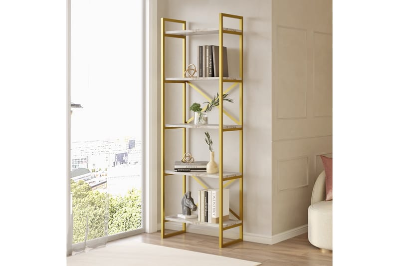 Kirjahylly Lannia 58 cm - Marmori/Kulta - Säilytys - Hylly - Kirjahylly