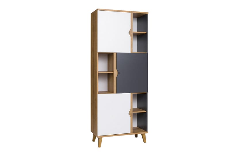 Kirjahylly Lyseme 80 cm 3 ovea - Valkoinen/Harmaa/Puu - Säilytys - Hylly - Kirjahylly