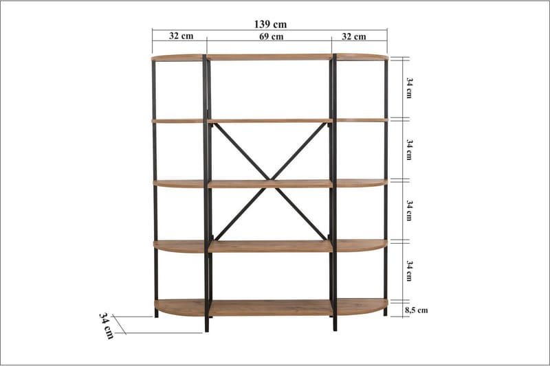 Kirjahylly Mamni 139 cm - Ruskea/Musta - Säilytys - Hylly - Kirjahylly
