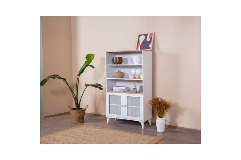 Kirjahylly Mjudi valkoinen / tammi - Valkoinen - Säilytys - Hylly - Kirjahylly