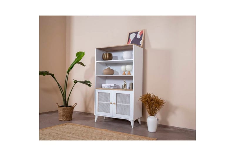 Kirjahylly Mjudi valkoinen / tammi - Valkoinen - Säilytys - Hylly - Kirjahylly