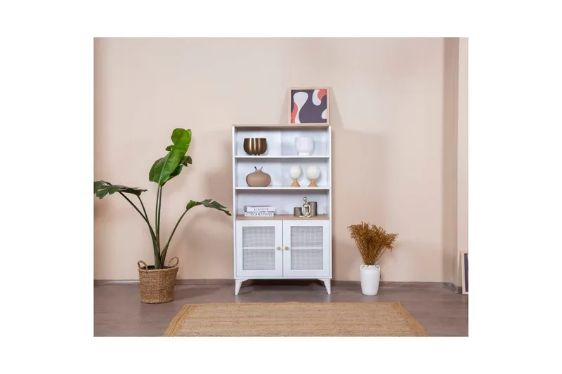 Kirjahylly Mjudi valkoinen / tammi - Valkoinen - Säilytys - Hylly - Kirjahylly