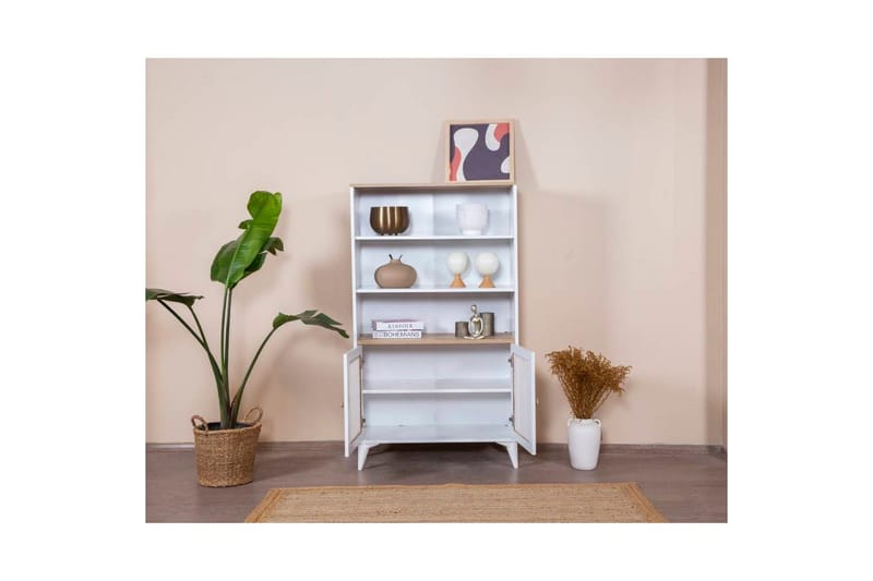 Kirjahylly Mjudi valkoinen / tammi - Valkoinen - Säilytys - Hylly - Kirjahylly