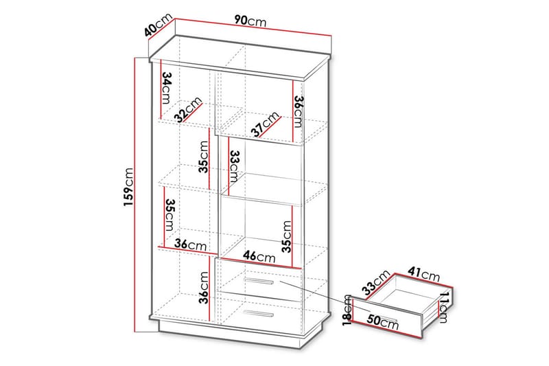 Kirjahylly - Musta/Tammi - Säilytys - Hylly - Kirjahylly