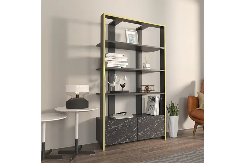 Kirjahylly Ossin Musta / Marmori - Musta / Marmori - Säilytys - Hylly - Kirjahylly