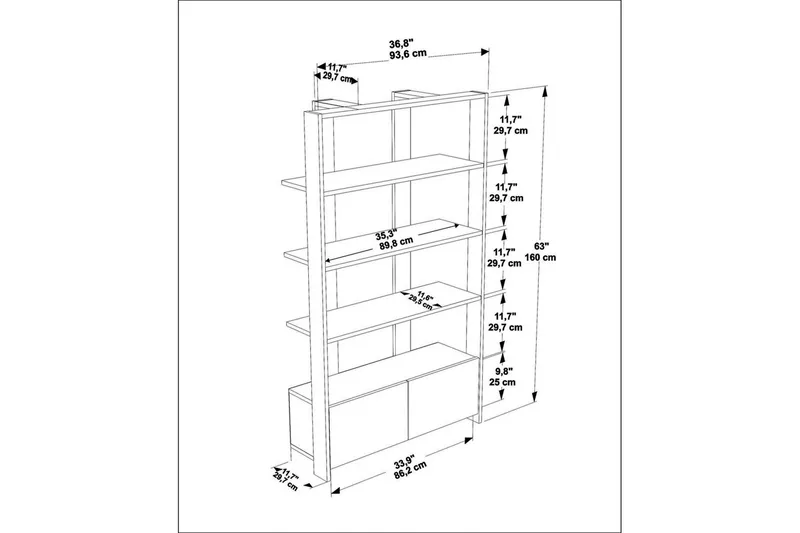 Kirjahylly Ossin Musta / Marmori - Musta / Marmori - Säilytys - Hylly - Kirjahylly