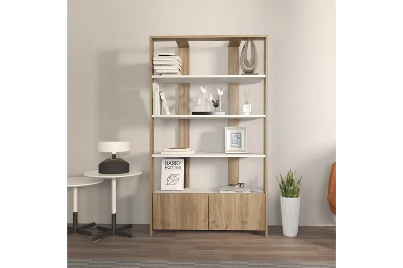 Kirjahylly Ossin Valkoinen / Pähkinäpuu - Valkoinen / Pähkinäpuu - Säilytys - Hylly - Kirjahylly