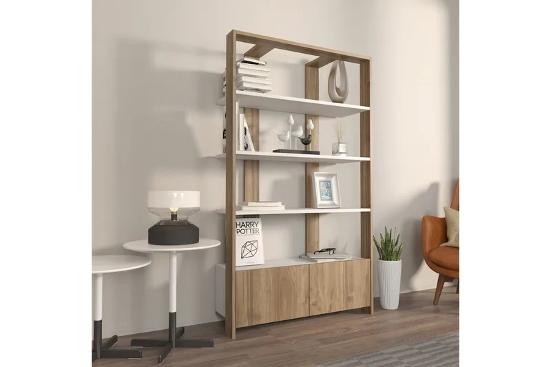 Kirjahylly Ossin Valkoinen / Pähkinäpuu - Valkoinen / Pähkinäpuu - Säilytys - Hylly - Kirjahylly