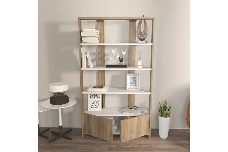 Kirjahylly Ossin Valkoinen / Pähkinäpuu - Valkoinen / Pähkinäpuu - Säilytys - Hylly - Kirjahylly