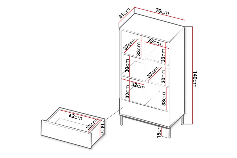 Kirjahylly Quertas 70x140x41 cm - Musta - Säilytys - Hylly - Kirjahylly