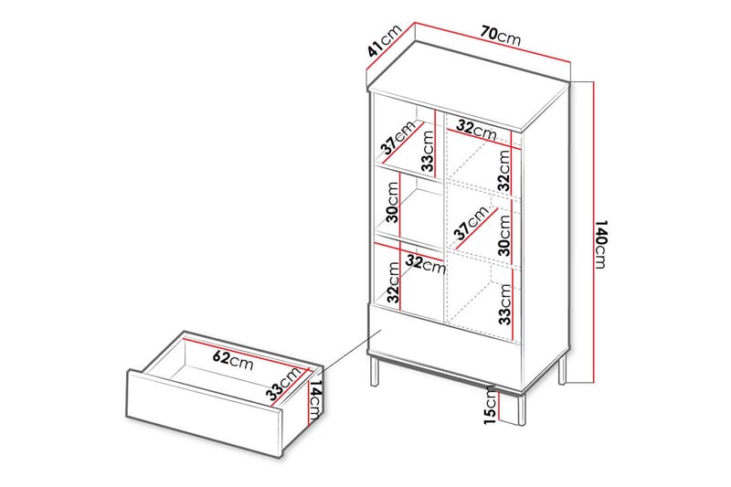 Kirjahylly Quertas 70x140x41 cm - Valkoinen/Musta - Säilytys - Hylly - Kirjahylly