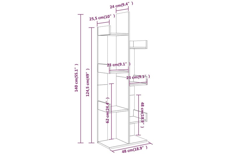 Kirjahylly ruskea tammi 48x25,5x140 cm tekninen puu - Ruskea - Säilytys - Hylly - Kirjahylly