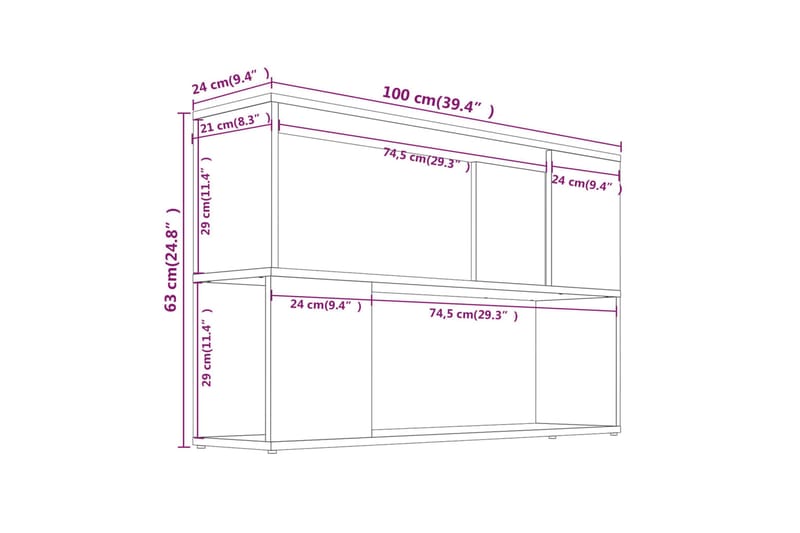 Kirjahylly savutammi 100x24x63 cm tekninen puu - Ruskea - Kirjahylly - Hylly