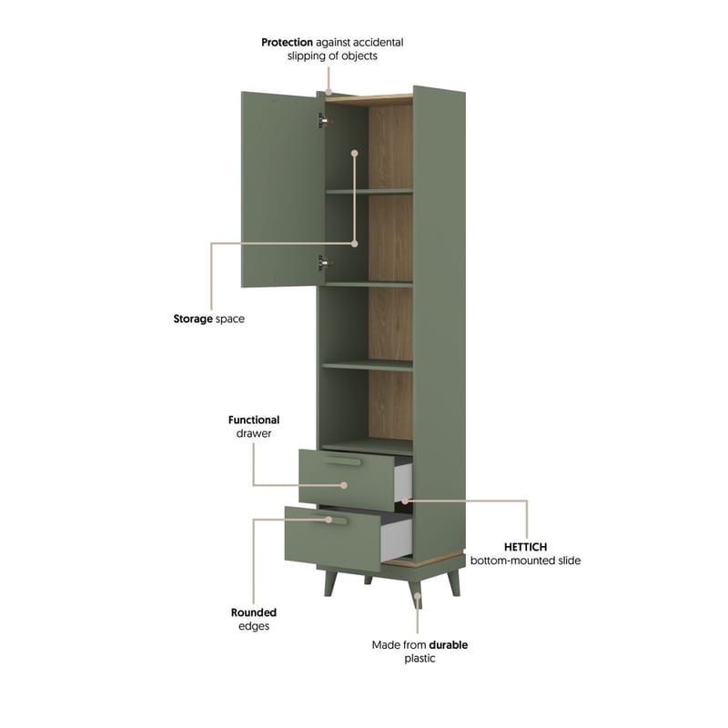 Kirjahylly Skandinaavinen 1 Ovi 2 Vetolaatikkoa - Säilytys - Hylly - Kirjahylly