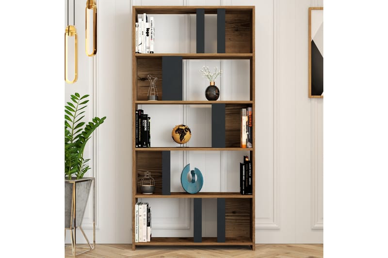 Kirjahylly Tibani 90x20 cm 5 hyllyä - Tummanruskea/Antrasiitti - Säilytys - Hylly - Kirjahylly