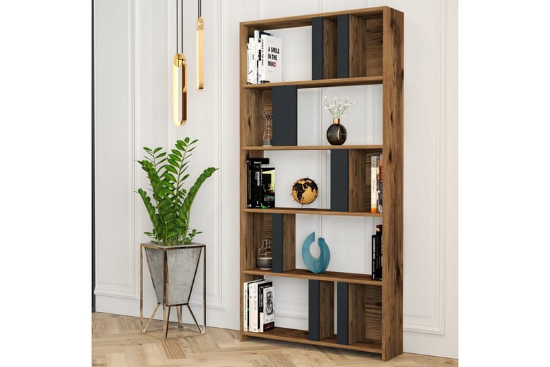 Kirjahylly Tibani 90x20 cm 5 hyllyä - Tummanruskea/Antrasiitti - Säilytys - Hylly - Kirjahylly