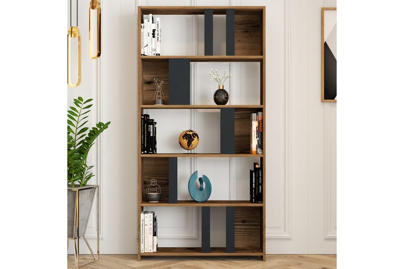 Kirjahylly Tibani 90x20 cm 5 hyllyä - Tummanruskea/Antrasiitti - Säilytys - Hylly - Kirjahylly