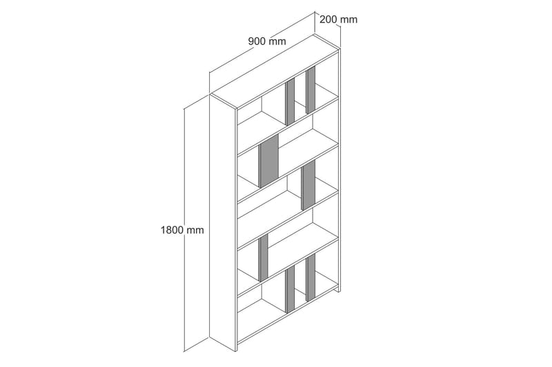Kirjahylly Tibani 90x20 cm 5 hyllyä - Tummanruskea/Musta - Kirjahylly - Hylly