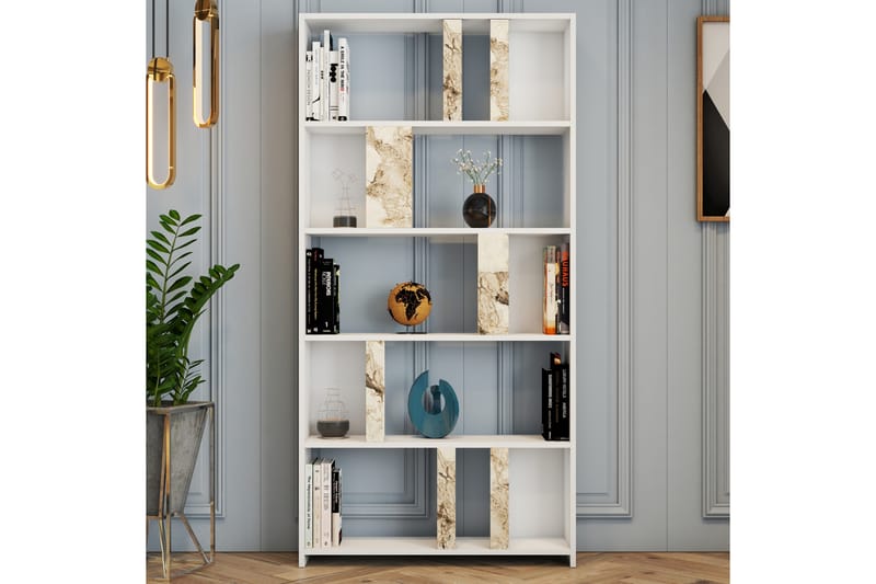 Kirjahylly Tibani 90x20 cm 5 hyllyä - Valkoinen - Säilytys - Hylly - Kirjahylly