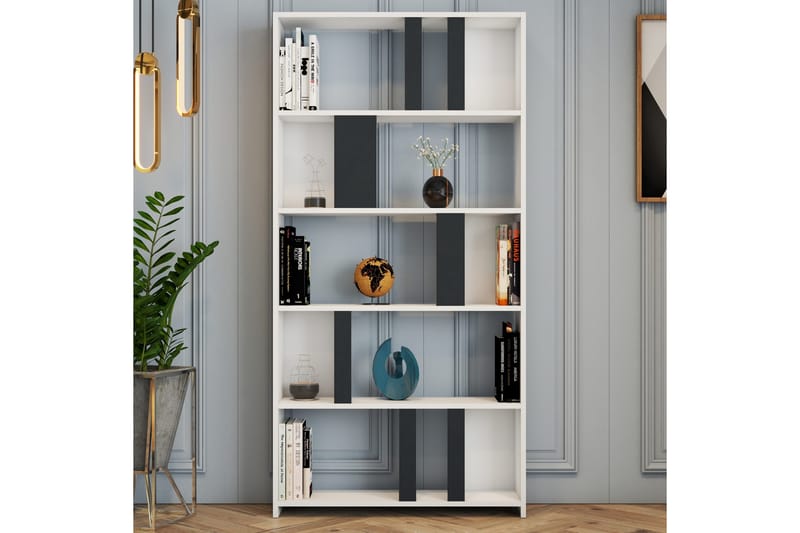 Kirjahylly Tibani 90x20 cm 5 hyllyä - Valkoinen/Antrasiitti - Säilytys - Hylly - Kirjahylly