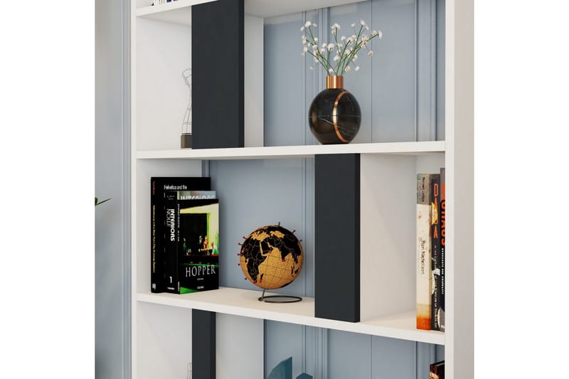 Kirjahylly Tibani 90x20 cm 5 hyllyä - Valkoinen/Antrasiitti - Säilytys - Hylly - Kirjahylly