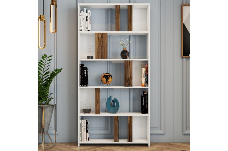Kirjahylly Tibani 90x20 cm 5 hyllyä - Valkoinen/Tummanruskea - Säilytys - Hylly - Kirjahylly
