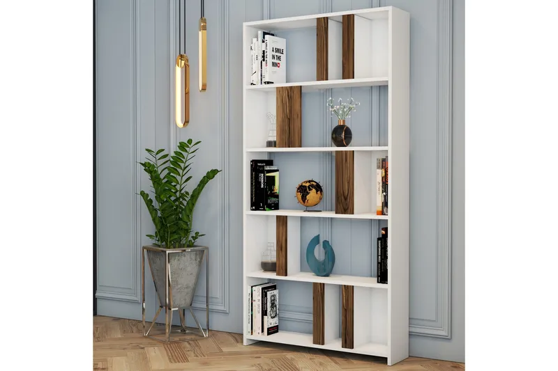 Kirjahylly Tibani 90x20 cm 5 hyllyä - Valkoinen/Tummanruskea - Säilytys - Hylly - Kirjahylly