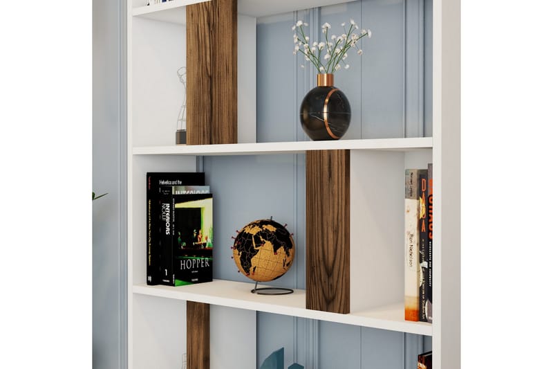 Kirjahylly Tibani 90x20 cm 5 hyllyä - Valkoinen/Tummanruskea - Säilytys - Hylly - Kirjahylly