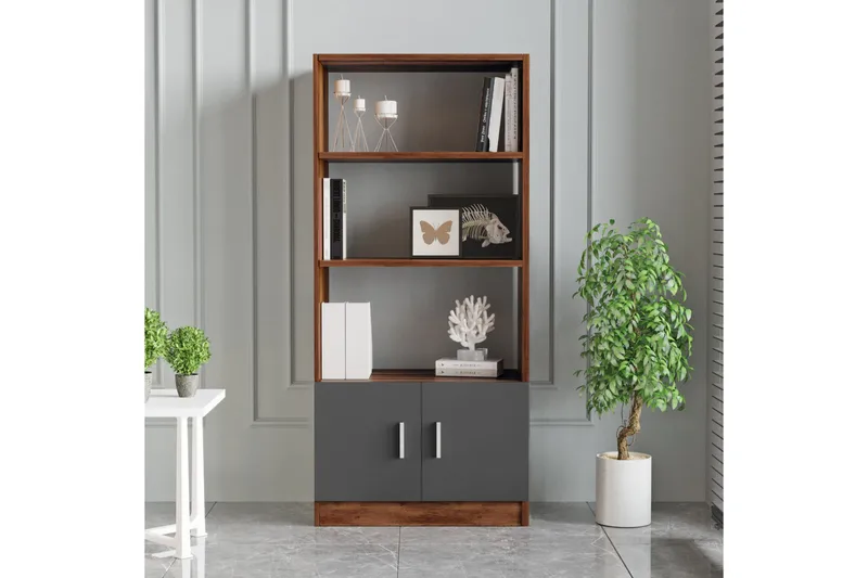 Kirjahylly Tully 38x64 cm - Tiikki/antrasiitti - Säilytys - Hylly - Kirjahylly