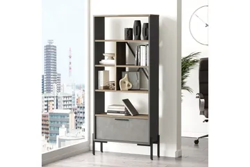Kirjahylly Urgby 45x76 cm - Ruskea/Betoninharm/Antrasiitti - Säilytys - Hylly - Kirjahylly