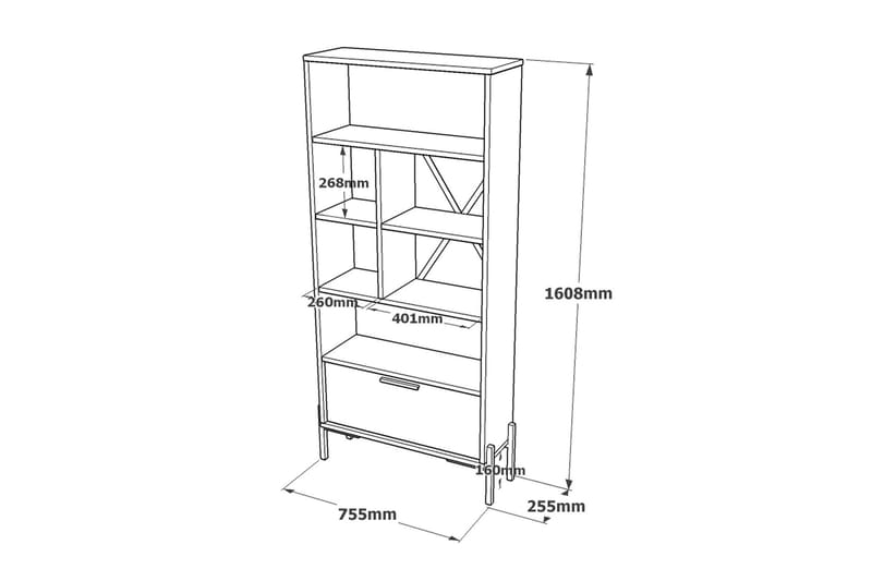 Kirjahylly Urgby 45x76 cm - Ruskea/Betoninharm/Antrasiitti - Säilytys - Hylly - Kirjahylly