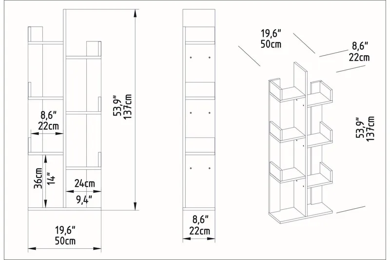 Kirjahylly Urgby 50x173 cm - Ruskea - Säilytys - Hylly - Kirjahylly