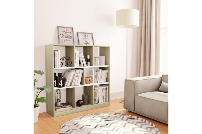 Kirjahylly valkoinen & Sonoma tammi 97,5x29,5x100cm - Monivärinen - Säilytys - Hylly - Kirjahylly