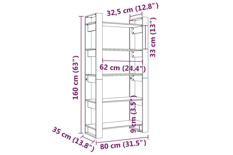 Kirjahylly/tilanjakaja 80x35x160 cm täysi mänty - Ruskea - Säilytys - Hylly - Kirjahylly