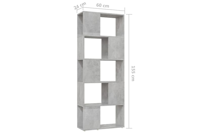 Kirjahylly/tilanjakaja betoninharmaa 60x24x155 cm - Harmaa - Säilytys - Hylly - Kirjahylly