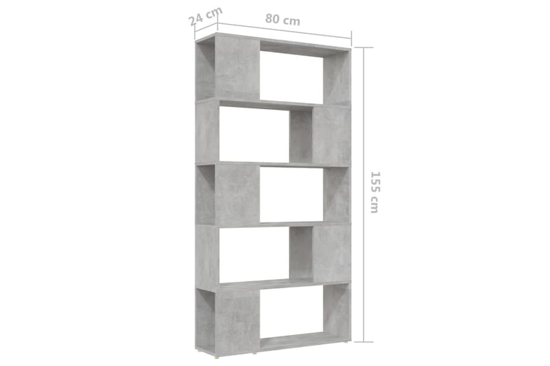 Kirjahylly/tilanjakaja betoninharmaa 80x24x155 cm lastulevy - Harmaa - Säilytys - Hylly - Kirjahylly