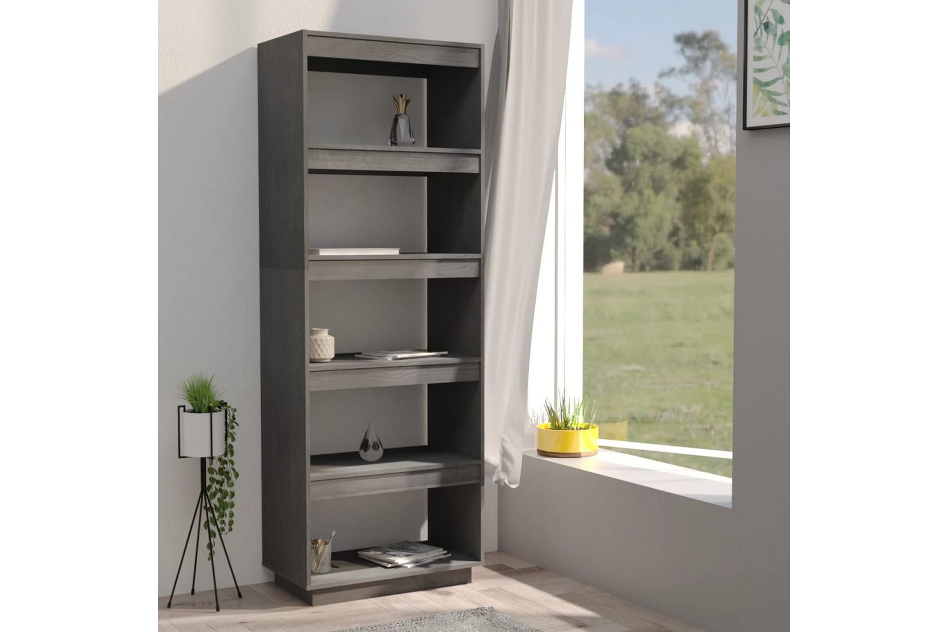 Kirjahylly/tilanjakaja harmaa 60x35x167 cm täysi mänty - Harmaa - Säilytys - Hylly - Kirjahylly