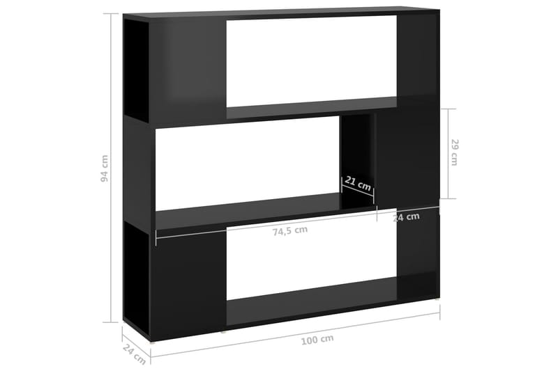 Kirjahylly/tilanjakaja korkeakiilto musta 100x24x94 cm - Säilytys - Hylly - Kirjahylly